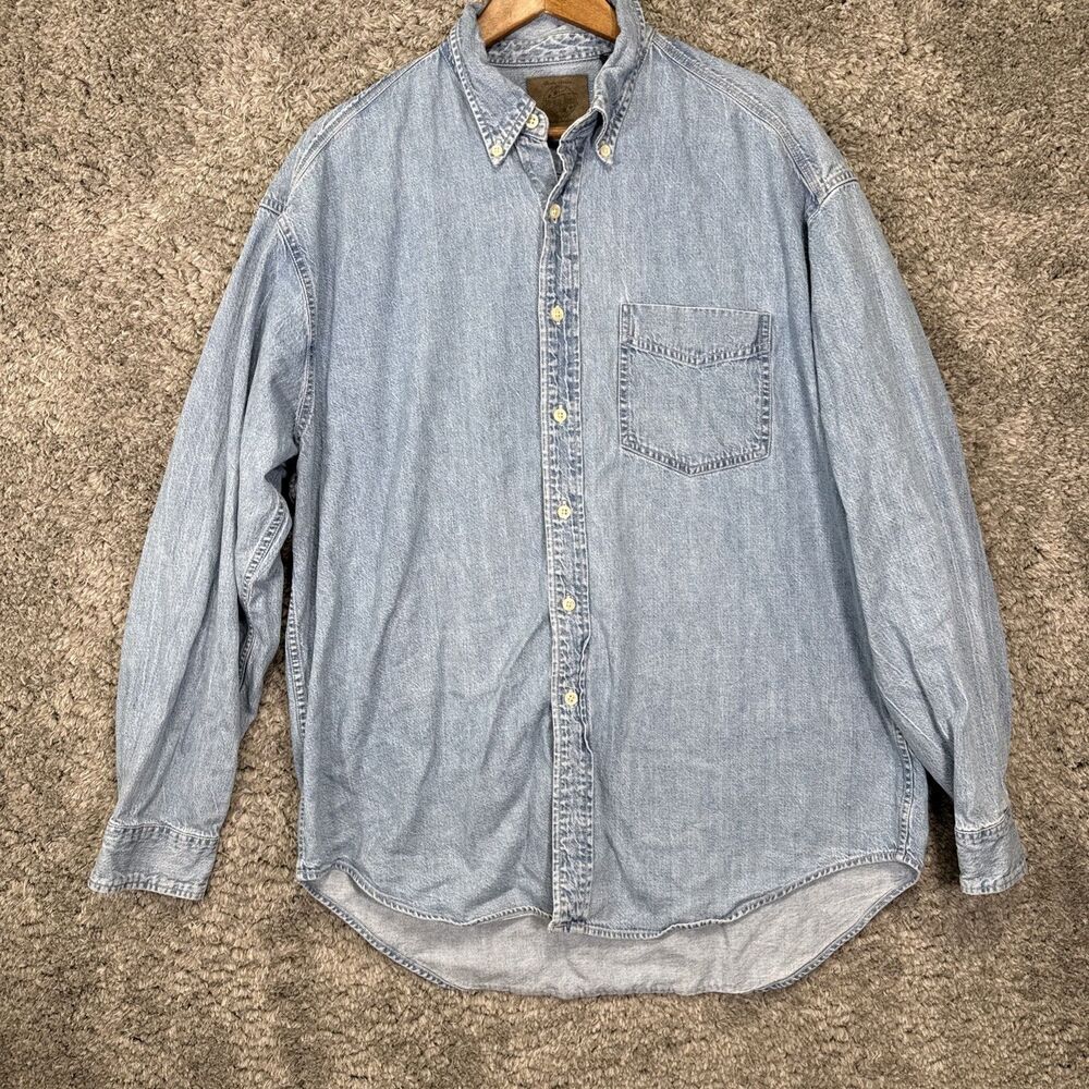 Vintage Gap Denim Button Down Shirt Size Large Cotton Collared 90s Long Sleeve